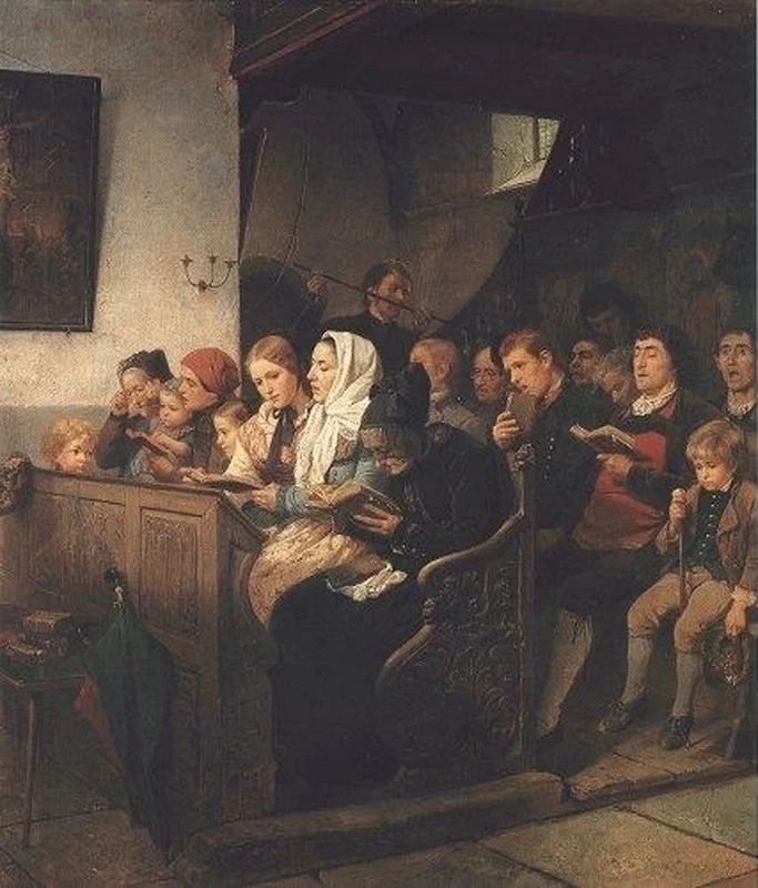 Chiesa del villaggio con devoti